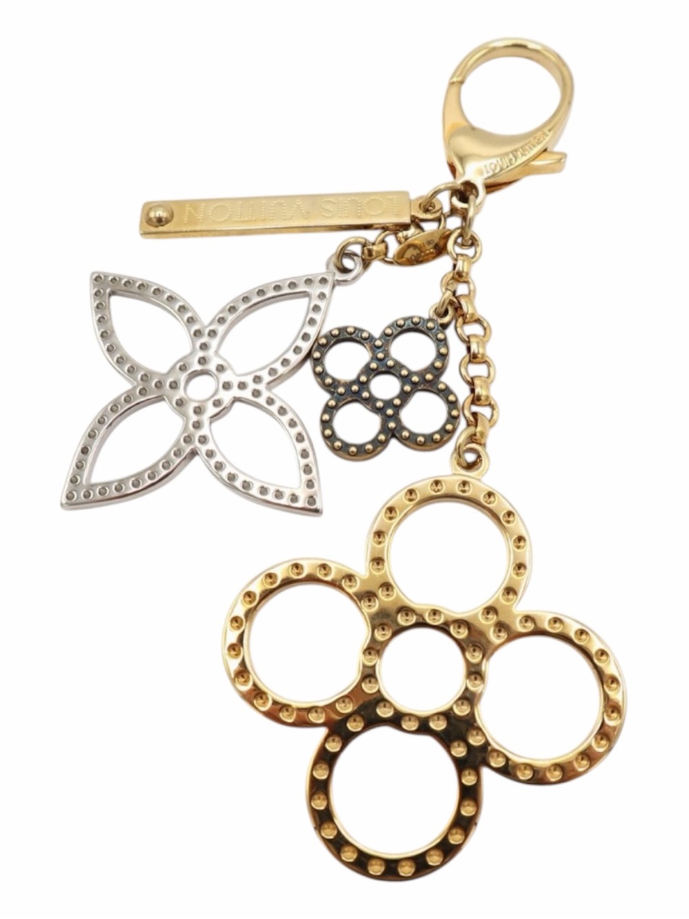 Louis Vuitton Two-Tone Floral Key & Card Holder Charm - Gold & Silver